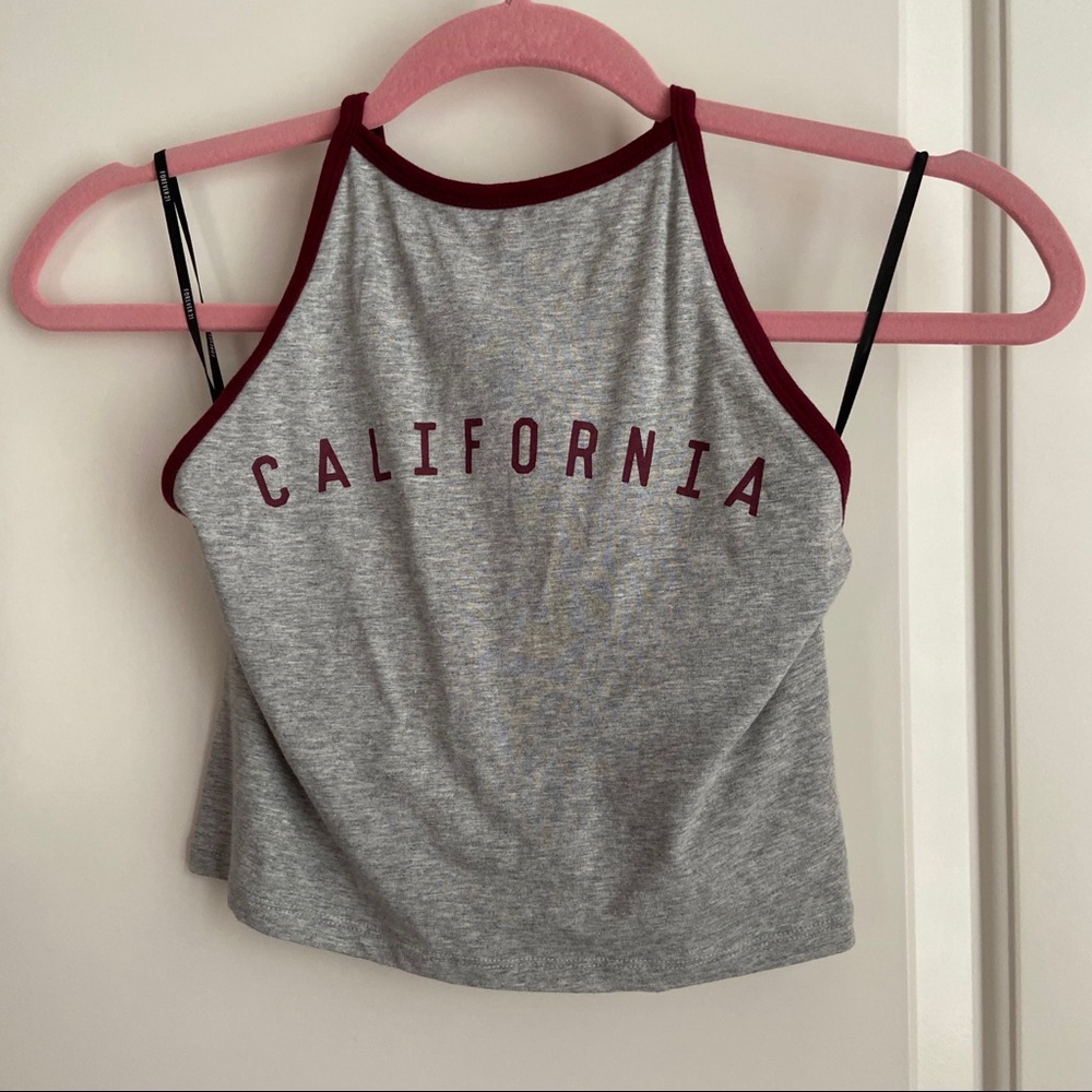 Forever 21 Grey California Logo Halter Crop Top